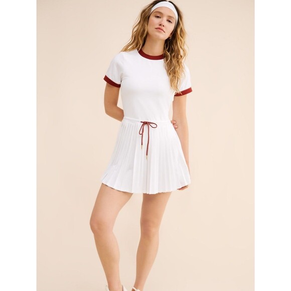 Varley Dresses & Skirts - NWT Varley Trent Court Dress 30” Size Small WhitE Burnt Henna Tennis Pleated